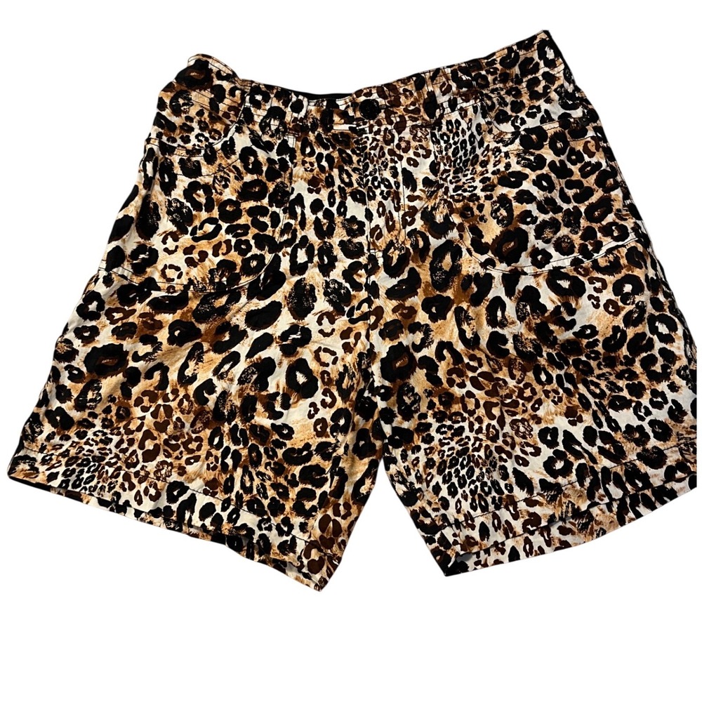 Just Be Leopard Print Shorts Women Large‎ Brown Excellent Stretch Bermuda Casual